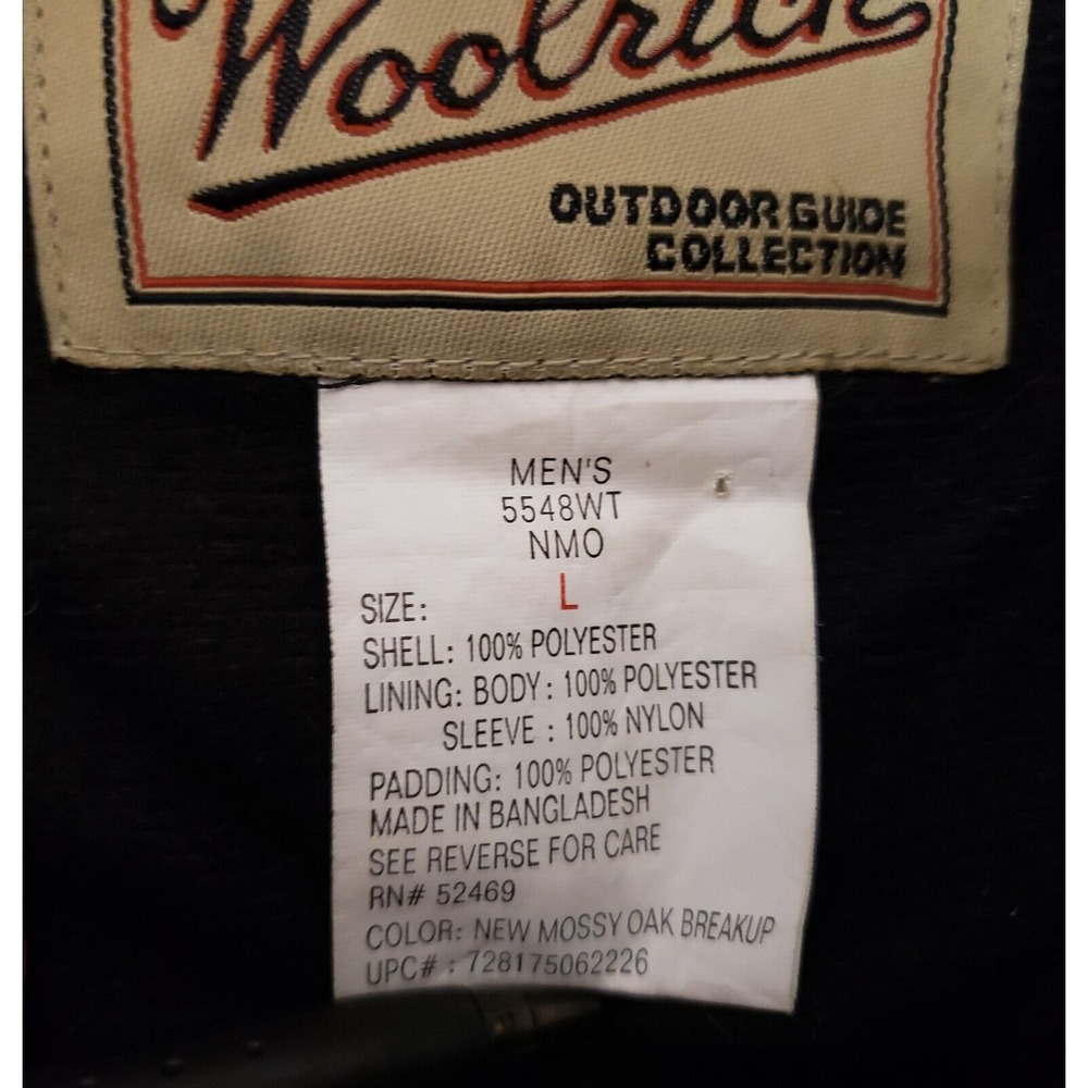 Woolrich Camo Jacket Mens L Long Sleeve Detachable Hood Mossy Oak Breakup Zip Up - Picture 10 of 12
